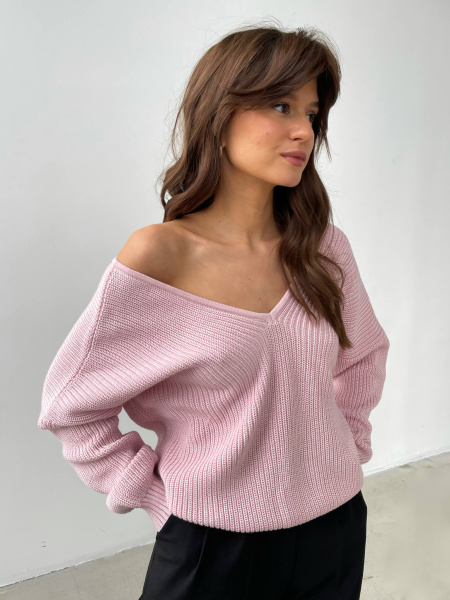 Свитер с V-вырезом (пудровый)